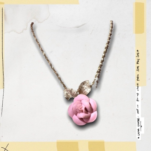 PINK CHINA ROSE NECKLACE PENDANT 19” - Picture 2 of 9